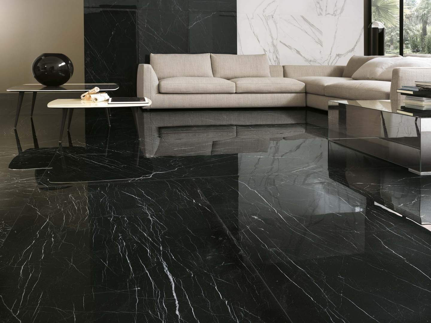 Black Floor Tiles Design For Living Room