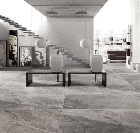 Dark grey marble embodied in a porcelain tile