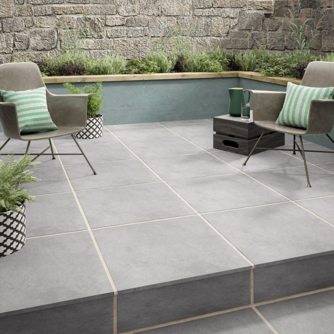 Concrete-style floor tiles